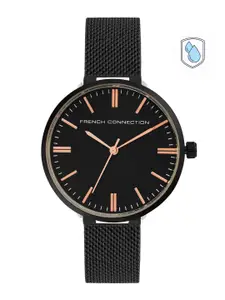 French Connection Women Black Dial & Black Stainless Steel Bracelet Style Straps Analogue Watch FCS002C