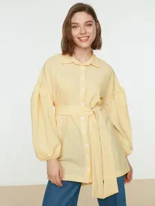 Trendyol Women Yellow Striped Polyester Casual Shirt