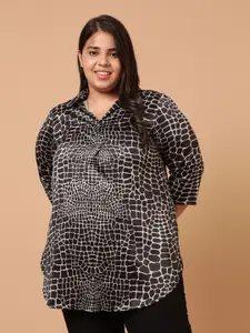 Amydus Women Plus Size Black Printed Shirt Style Top