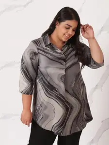 Amydus Plus Size Women Black Print Shirt Style Top