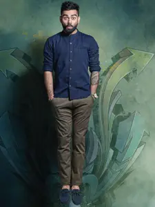 WROGN Men Navy Blue Slim Fit Solid Casual Shirt