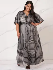 Amydus Women Plus Size Black & Grey Satin Maxi Dress