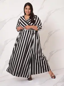 Amydus Women Plus Size Black & White Striped Maxi Dress