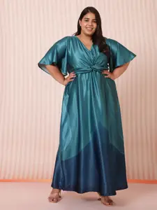 Amydus Plus Size Women Blue Dyed Satin Maxi Maxi Dress