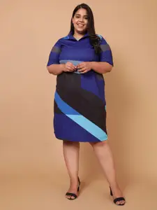 Amydus Women Plus Size Blue & Black Colourblocked A-Line Dress