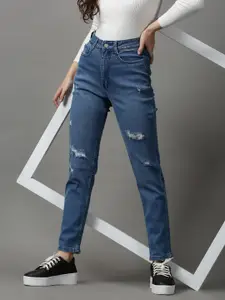 SHOWOFF Women Blue Slim Fit Mildly Distressed Light Fade Stretchable Jeans