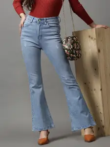 SHOWOFF Women Blue Bootcut Low Distress Light Fade Stretchable Jeans