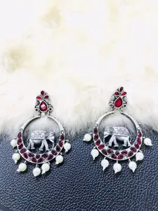 MORKANTH JEWELLERY Women Silver-Toned & Red Contemporary Chandbalis Earrings