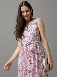 SHOWOFF White & Pink Floral Chiffon Midi Dress