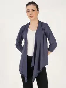 TEEMOODS Women Navy Blue Plus Size Monochrome Cotton Solid Shrug