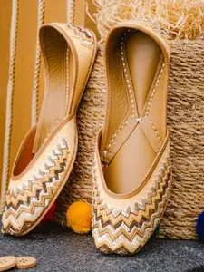 NR By Nidhi Rathi Women Gold-Toned Embellished Ethnic Mojaris Flats