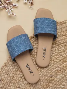 ZOUK Women Blue Textured Open Toe Flats