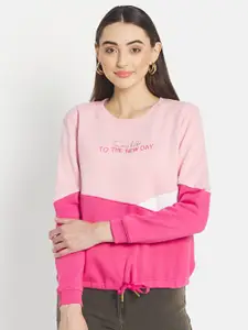 METTLE Women Pink Colourblocked Sweatshirt