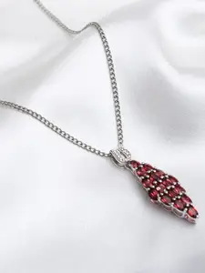 HIFLYER JEWELS Women Rhodium-Plated Red Garnet Stone Studded Pendant