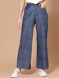 KASSUALLY Women Blue Straight Fit High-Rise Printed Jeans