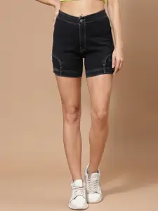 KASSUALLY Women Black Slim Fit Cotton Denim Shorts