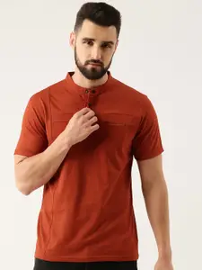 Maniac Men Rust Henley Neck Slim Fit Cotton T-shirt