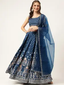 Divena Navy Blue Printed Sequinned Ready to Wear Lehenga & Blouse With Dupatta