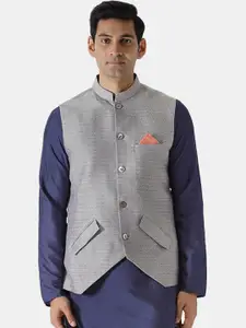 KISAH Men Grey Printed Woven Nehru Jackets