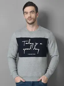 Canary London Men Grey Melange Printed Cotton Sweatshirt