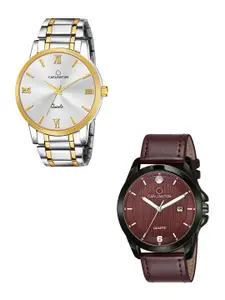 CARLINGTON Men Pack Of 2 Multicoloured Dial & Leather Analogue Watch CT6210 SS-CT1040