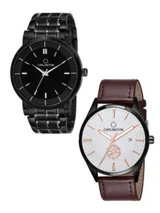 CARLINGTON Men Set Of 2 Printed Dial & Leather Analogue Watches CT6040 BB-CT1020