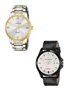 CARLINGTON Men Pack of 2 Round Dial & Leather  Straps Analogue Watch Combo CT6210 -CT1040