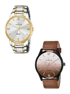 CARLINGTON Men 2 Embellished Dial & Leather Straps Analogue Combo Watch CT6210 SS-CT1010
