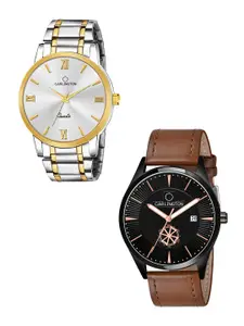 CARLINGTON Men 2Printed Dial & Leather Straps Analogue Combo Watch CT6210 SS-CT1020