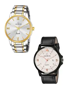 CARLINGTON Men Set Of 2 White Dial & Black Straps Analogue Watches Combo CT6210 SS-CT1050