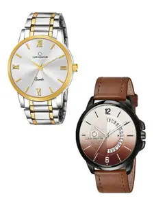 CARLINGTON Men White Printed Pack of 2 Combo CT6210 SS-CT1030  Straps Analogue Watch