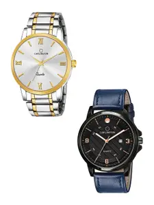 CARLINGTON Men Pack Of 2 Multicoloured Dial & Leather Analogue Watch CT6210 SS-CT1050