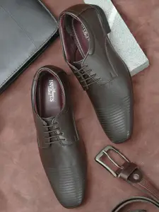 INVICTUS Men Brown Striped Formal Derbys