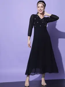 Slenor Black Embellished Wrap Maxi Dress