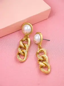 Bellofox Gold-Toned & White Contemporary Drop Earrings