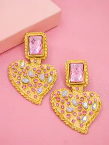 Bellofox Women Gold-Toned & Pink Contemporary Drop Earrings