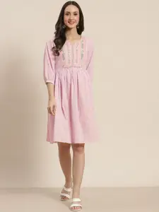 Juniper Lavender Cotton Dobby Embroidered A-Line Short Dress