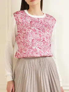 Ted Baker Cream-Coloured & Pink Floral Print Top