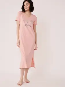 La Vie en Rose Pink Printed Organic Cotton Maxi Nightdress