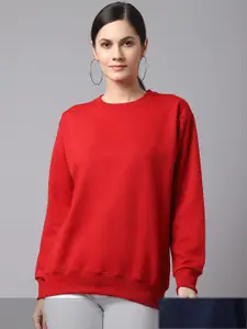 VIMAL JONNEY Pack Of 2 Women Red & Navy Blue Solid Sweatshirt