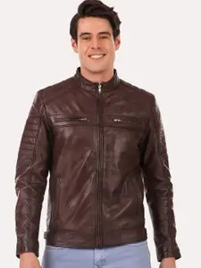 Leather Retail Men Coffee Brown Leather Outdoor Biker Jacket