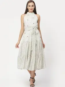 Just Wow White Halter Neck Georgette Midi Dress