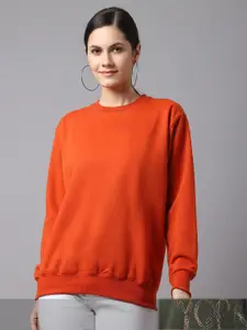 VIMAL JONNEY Pack of 2 Women Orange & Olive Green Solid Sweatshirt