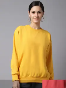VIMAL JONNEY Women Pack Of 2 Yellow & Peach Fleece Sweatshirt