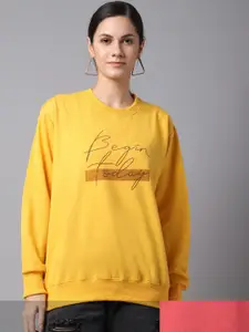 VIMAL JONNEY Women Pack of 2 Yellow & Coral Sweatshirts