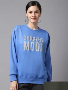 MACK JONNEY Women Pack of 2 Olive Green & Blue Fleece Sweatshirts