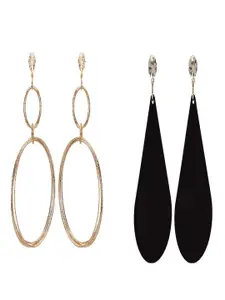 CHOCOZONE Gold-Toned & Black Contemporary Set Of 2  Drop Earrings