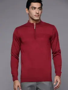 Louis Philippe Men Maroon Striped Detail Pullover