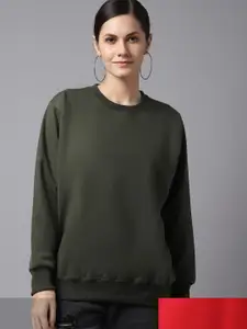 VIMAL JONNEY Women Pack Of 2 Olive Green & Maroon Fleece Sweatshirt