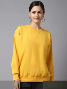 VIMAL JONNEY Pack Of 2 Women Yellow & Olive Green Solid Sweatshirt